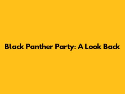 Black Panther Party: A Look Back