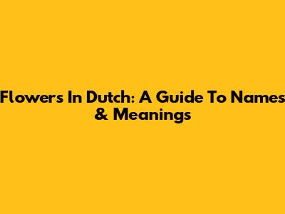 Flowers In Dutch: A Guide To Names & Meanings