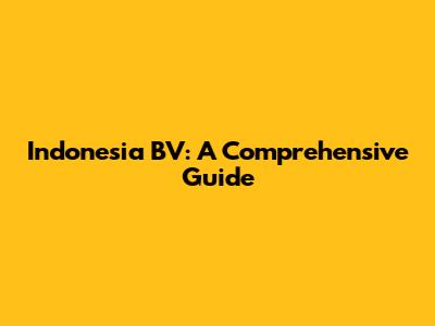 Indonesia BV: A Comprehensive Guide