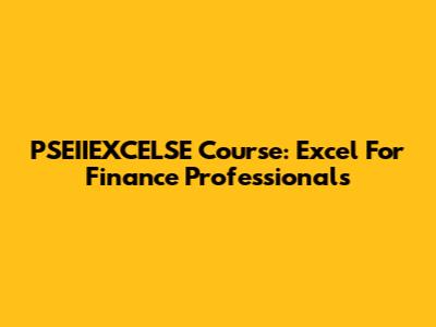PSEIIEXCELSE Course: Excel For Finance Professionals