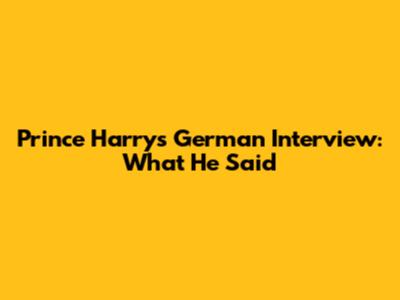 Prince Harry's German Interview: What He Said