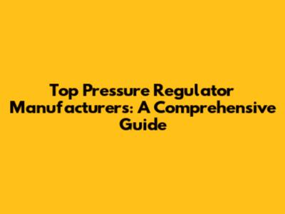 Top Pressure Regulator Manufacturers: A Comprehensive Guide