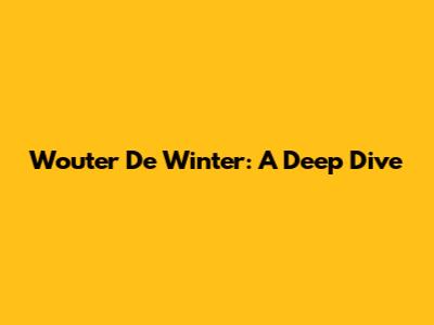Wouter De Winter: A Deep Dive